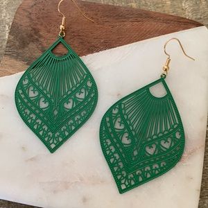 Green Filigree Drop Earrings